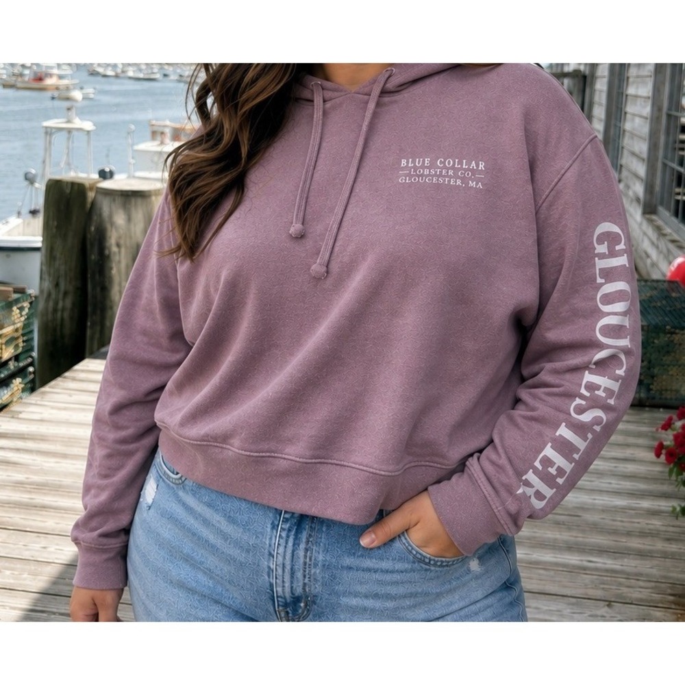 Cropped Coastal Preppy Logo Hoodie Sweatshirt XL Pastel Lobstercore New England - Picture 3 of 7